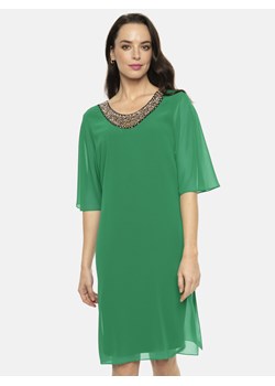 Zielona sukienka z bogato zdobionym dekoltem Potis & Verso Helen ze sklepu Eye For Fashion w kategorii Sukienki - zdjęcie 167923958
