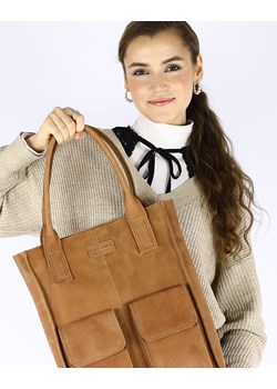 Torebka z kieszonkami skórzana dobrze zorganizowany shopper - MARCO MAZZINI brąz camel ze sklepu Verostilo w kategorii Torby Shopper bag - zdjęcie 167923988