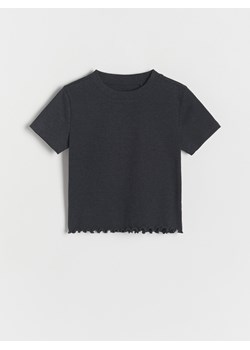 Reserved - Krótki t-shirt z falbanką - ciemnoszary ze sklepu Reserved w kategorii Bluzki dziewczęce - zdjęcie 167924069