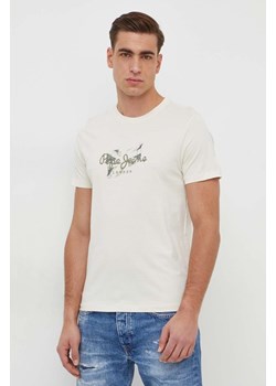 Pepe Jeans t-shirt bawełniany Count męski kolor beżowy z nadrukiem ze sklepu ANSWEAR.com w kategorii T-shirty męskie - zdjęcie 167928656