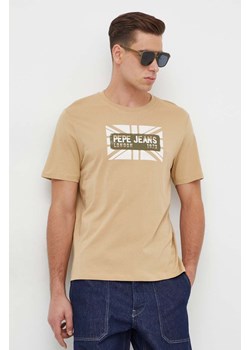 Pepe Jeans t-shirt bawełniany męski kolor beżowy z nadrukiem ze sklepu ANSWEAR.com w kategorii T-shirty męskie - zdjęcie 167928676