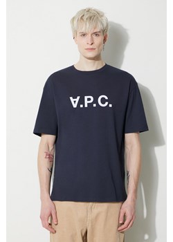 A.P.C. t-shirt bawełniany T-Shirt River męski kolor granatowy z nadrukiem COFDW.H26324.IAK ze sklepu PRM w kategorii T-shirty męskie - zdjęcie 167930147