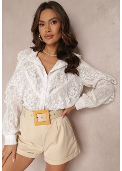 Biała Koronkowa Koszula z Błyszczącą Nitką i Siateczką Navies ze sklepu Renee odzież w kategorii Koszule damskie - zdjęcie 167947546