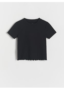 Reserved - Krótki t-shirt z falbanką - czarny ze sklepu Reserved w kategorii Bluzki dziewczęce - zdjęcie 167948889