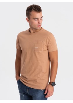 T-shirt męski bawełniany z kieszonką - jasnobrązowy V7 OM-TSPT-0154 ze sklepu ombre w kategorii T-shirty męskie - zdjęcie 167954917