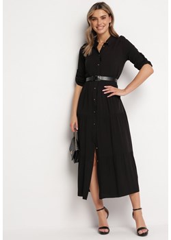 Czarna Rozkloszowana Sukienka Maxi z Bawełny w Koszulowym Stylu Onecca ze sklepu Born2be Odzież w kategorii Sukienki - zdjęcie 167957297