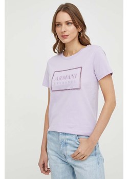 Armani Exchange t-shirt bawełniany damski kolor fioletowy 3DYT59 YJ3RZ ze sklepu ANSWEAR.com w kategorii Bluzki damskie - zdjęcie 167962356