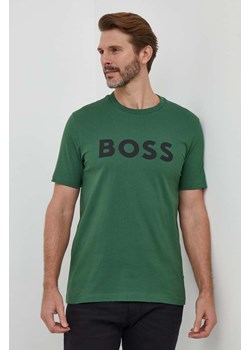 BOSS t-shirt bawełniany kolor zielony z nadrukiem 50495742 ze sklepu ANSWEAR.com w kategorii T-shirty męskie - zdjęcie 168120675