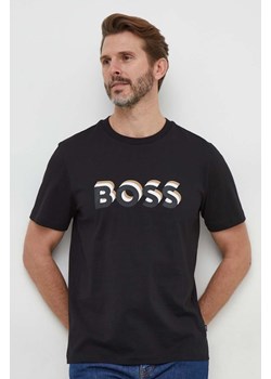 BOSS t-shirt bawełniany męski kolor czarny z nadrukiem ze sklepu ANSWEAR.com w kategorii T-shirty męskie - zdjęcie 168120828