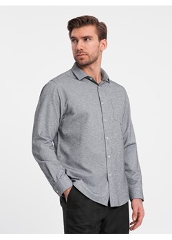 Koszula męska z kieszenią REGULAR FIT - szary melanż V3 OM-SHCS-0148 ze sklepu ombre w kategorii Koszule męskie - zdjęcie 168127316