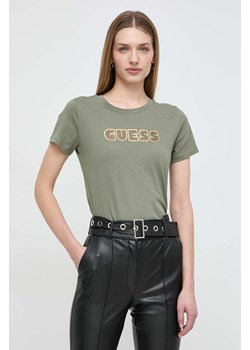 Guess t-shirt bawełniany GLOSSY damski kolor zielony W4RI30 I3Z14 ze sklepu ANSWEAR.com w kategorii Bluzki damskie - zdjęcie 168131459