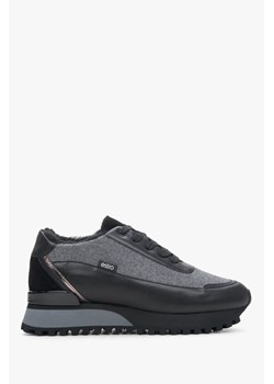 Estro: Czarno-szare skórzane sneakersy damskie na zimę z futrzanym wypełnieniem ze sklepu Estro w kategorii Buty sportowe damskie - zdjęcie 168133157