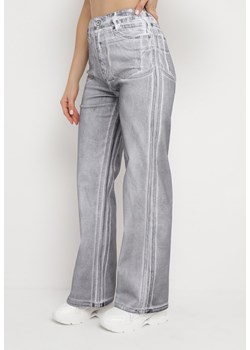 Szare Jeansy z Szerokimi Nogawkami i Przetarciami Lemara ze sklepu Born2be Odzież w kategorii Jeansy damskie - zdjęcie 168152127