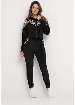 Czarny 2-Częściowy Komplet Dresowy z Animal Print Bluza z Kapturem i Spodnie z Kieszeniami Arieli ze sklepu Born2be Odzież w kategorii Dresy damskie - zdjęcie 168152295