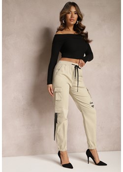 Jasnobeżowe Bawełniane Spodnie z Kieszeniami Cargo i Nogawkami Jogger Aniret ze sklepu Renee odzież w kategorii Spodnie damskie - zdjęcie 168153007