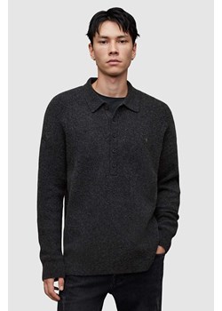 AllSaints sweter z wełną SHAPLEY LS POLO kolor czarny ze sklepu ANSWEAR.com w kategorii Swetry męskie - zdjęcie 168154306