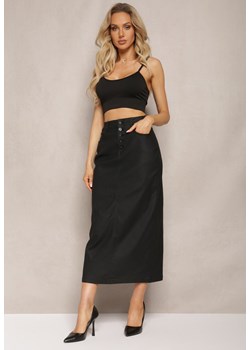 Czarna Spódnica Midi z Imitacji Skóry w Ołówkowym Stylu z Regularną Talią Anitel ze sklepu Renee odzież w kategorii Spódnice - zdjęcie 168157885