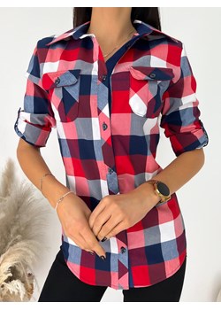 Czerwono-Granatowo-Biała Koszula w Kratę ze sklepu ModnaKiecka.pl w kategorii Koszule damskie - zdjęcie 168164816