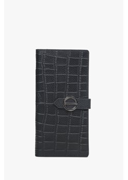 Estro: Duży czarny portfel damski z tłoczonej skóry naturalnej ze srebrnymi detalami ze sklepu Estro w kategorii Portfele damskie - zdjęcie 168165348