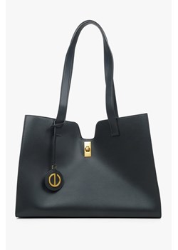 Estro: Czarna skórzana torebka damska typu shopper z ozdobnym pasem ze sklepu Estro w kategorii Torby Shopper bag - zdjęcie 168165566