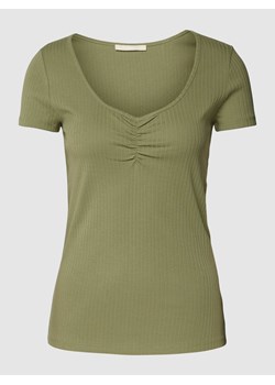 T-shirt z bawełny z efektem prążkowania ze sklepu Peek&Cloppenburg  w kategorii Bluzki damskie - zdjęcie 168175309