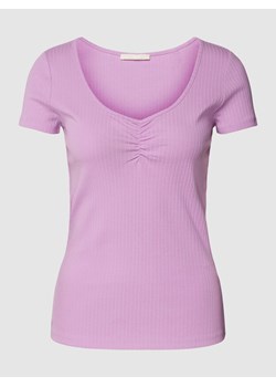 T-shirt z bawełny z efektem prążkowania ze sklepu Peek&Cloppenburg  w kategorii Bluzki damskie - zdjęcie 168177106