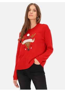Czerwony sweter damski z motywem świątecznym Eye For Fashion Maura ze sklepu Eye For Fashion w kategorii Swetry damskie - zdjęcie 168184496