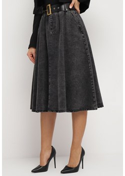 Czarna Jeansowa Spódnica Midi z Paskiem Suera ze sklepu Born2be Odzież w kategorii Spódnice - zdjęcie 168208737