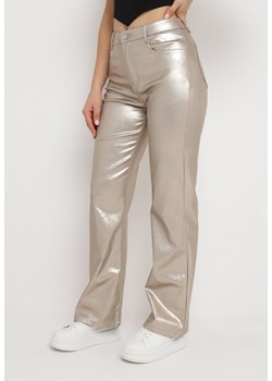 Złote Szerokie Spodnie Metaliczne z Ekoskóry Namera ze sklepu Born2be Odzież w kategorii Spodnie damskie - zdjęcie 168208877