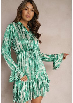 Zielona Rozkloszowana Sukienka w Akwarelowy Wzór z Falbankami Heava ze sklepu Renee odzież w kategorii Sukienki - zdjęcie 168209125