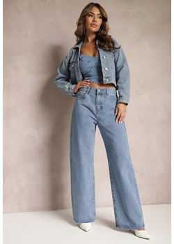 Niebieskie Szerokie Jeansy z Bawełny z Kieszeniami Afotta ze sklepu Renee odzież w kategorii Jeansy damskie - zdjęcie 168209266