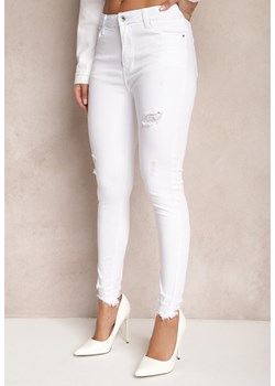 Białe Jeansy z Skinny z Przetarciami i Paskiem Lameria ze sklepu Renee odzież w kategorii Jeansy damskie - zdjęcie 168209308