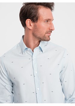 Klasyczna męska bawełniana koszula SLIM FIT w rybki - błękitna V4 OM-SHCS-0156 ze sklepu ombre w kategorii Koszule męskie - zdjęcie 168212197