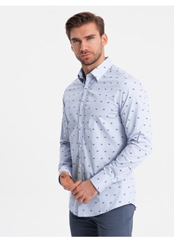 Klasyczna męska bawełniana koszula SLIM FIT w kraby - jasnoniebieska V6 OM-SHCS-0156 ze sklepu ombre w kategorii Koszule męskie - zdjęcie 168212209