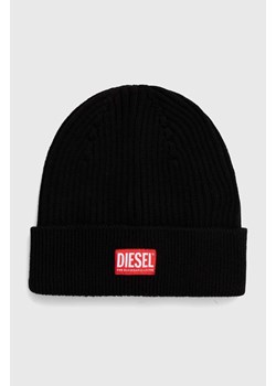 Diesel czapka wełniana kolor czarny z cienkiej dzianiny wełniana ze sklepu ANSWEAR.com w kategorii Czapki zimowe męskie - zdjęcie 168229119