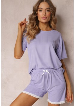 Fioletowe Szorty Piżamowe Prążkowane z Koronką Iomara ze sklepu Renee odzież w kategorii Piżamy damskie - zdjęcie 168238908