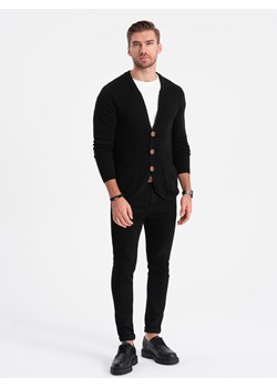 Sweter męski strukturalny kardigan z kieszeniami - czarny V1 OM-SWCD-0109 ze sklepu ombre w kategorii Swetry męskie - zdjęcie 168245685