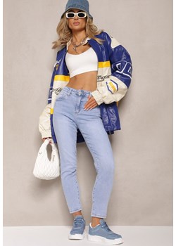 Jasnoniebieskie Proste Jeansy z Bawełny Zapinane na Guzik z Kieszeniami Kotana ze sklepu Renee odzież w kategorii Jeansy damskie - zdjęcie 168246887