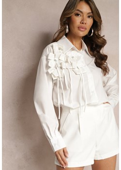 Biała Gładka Koszula z Aplikacją 3D z Motywem Kwiatów Predamia ze sklepu Renee odzież w kategorii Koszule damskie - zdjęcie 168246969
