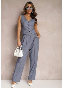 Niebieskie Spodnie High Waist w Garniturowym Stylu z Kieszeniami Junife ze sklepu Renee odzież w kategorii Spodnie damskie - zdjęcie 168250145