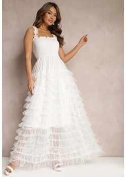 Biała Koktajlowa Sukienka Maxi z Tiulowymi Falbankami Amiusa ze sklepu Renee odzież w kategorii Sukienki - zdjęcie 168250175