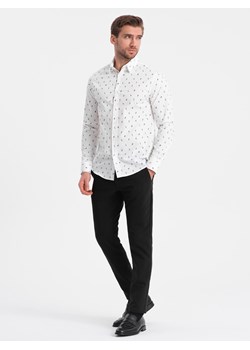 Męska koszula bawełniana we wzory SLIM FIT - biała V2 OM-SHCS-0151 ze sklepu ombre w kategorii Koszule męskie - zdjęcie 168270439