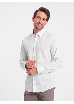 Bawełniana koszula męska w mikro wzór REGULAR FIT - biała V1 OM-SHCS-0152 ze sklepu ombre w kategorii Koszule męskie - zdjęcie 168270445