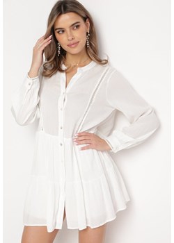 Biała Koszulowa Sukienka w Stylu Boho z Rozkloszowanym Dołem Liorda ze sklepu Born2be Odzież w kategorii Sukienki - zdjęcie 168279265