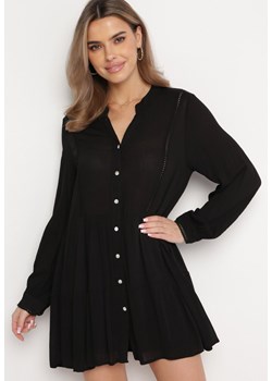 Czarna Koszulowa Sukienka w Stylu Boho z Rozkloszowanym Dołem Liorda ze sklepu Born2be Odzież w kategorii Sukienki - zdjęcie 168284415