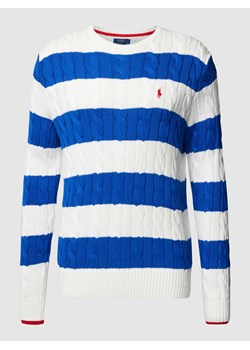 Sweter z dzianiny ze wzorem w paski i wyhaftowanym logo ze sklepu Peek&Cloppenburg  w kategorii Swetry męskie - zdjęcie 168308698