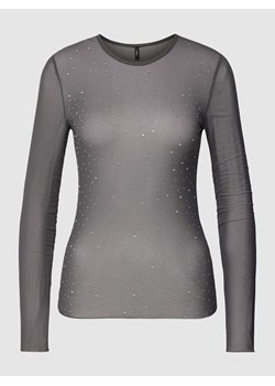 Bluzka z długim rękawem i obszyciem z kamieniami stras model ‘ELSA’ ze sklepu Peek&Cloppenburg  w kategorii Bluzki damskie - zdjęcie 168330029