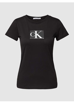 T-shirt o kroju slim fit z cekinowym obszyciem model ‘SEQUIN’ ze sklepu Peek&Cloppenburg  w kategorii Bluzki damskie - zdjęcie 168333838