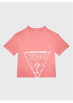 Guess T-Shirt J2BI41 K8HM0 Różowy Cropped Fit ze sklepu MODIVO w kategorii Bluzki dziewczęce - zdjęcie 168396949