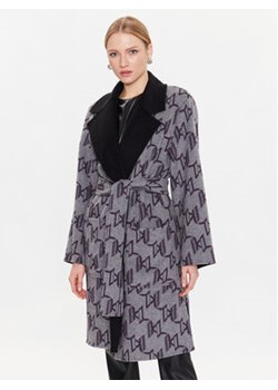 KARL LAGERFELD Płaszcz wełniany Monogram 226W1500 Czarny Regular Fit ze sklepu MODIVO w kategorii Płaszcze damskie - zdjęcie 168506185